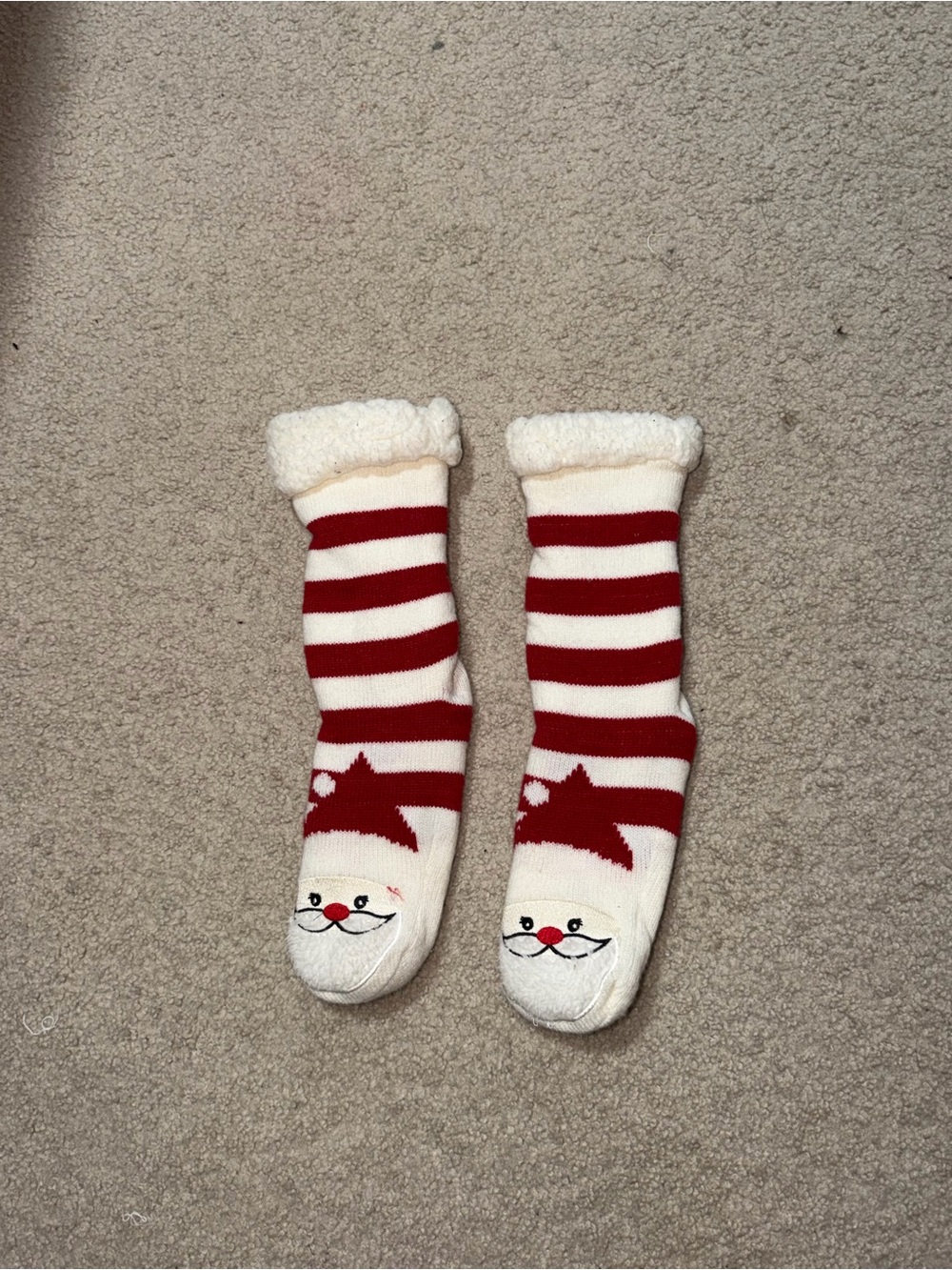 Women’s Red & Cream Striped Santa Fuzzy Socks